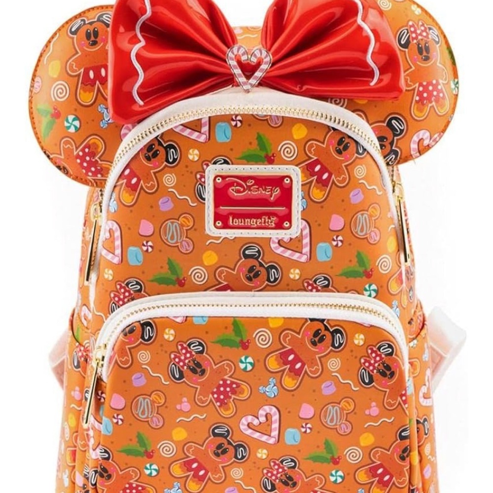 NEW! Disney Loungefly Minnie & Mickey Gingerbread Backpack + Ears, NWT Orig pkg